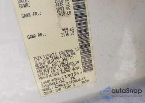 2020 Nissan Altima Sr Intelligent Awd из США, поврежденный, VIN 1N4BL4CW6LC180343